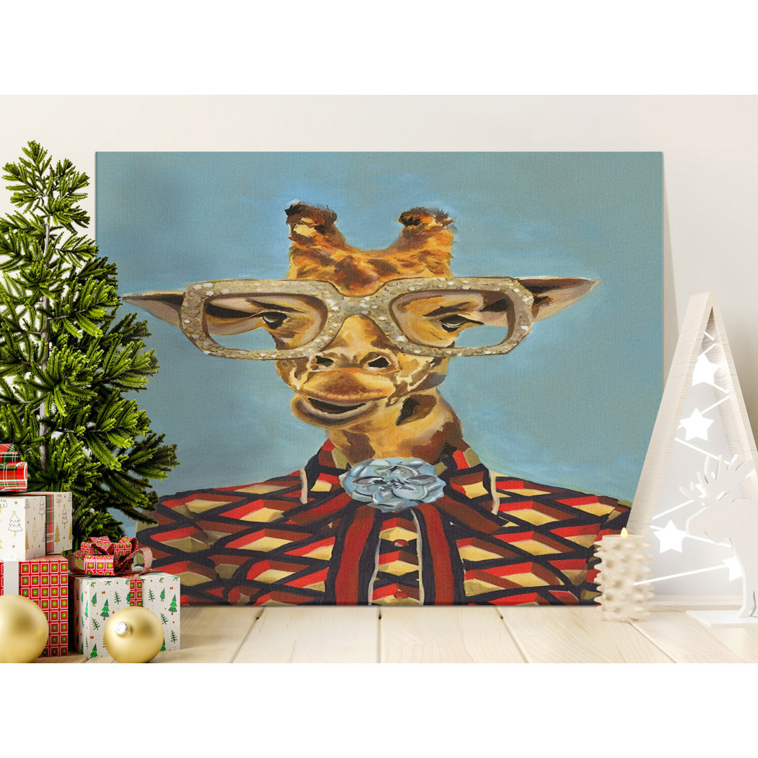 Quirky Giraffe Glitter Glasses Wall Art