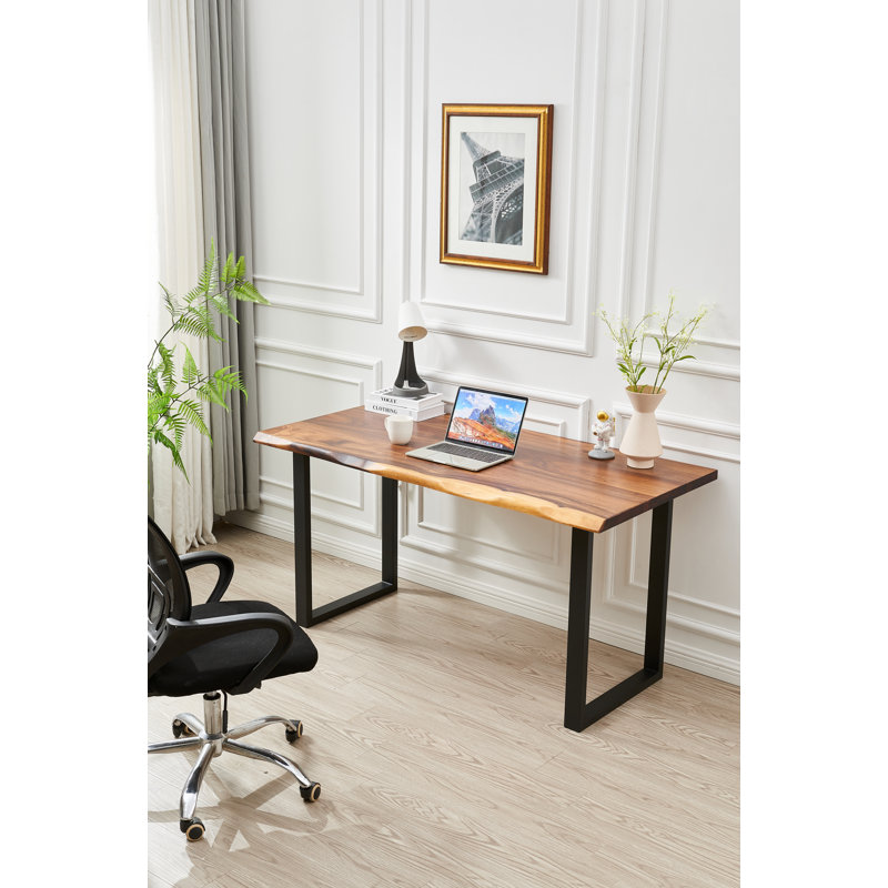  Live Edge Desk with U Shaped Legs and South American Walnut, 29.5" H x 34" W x 20" D