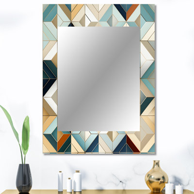 Carreaux rétro beige antique - miroir géométrique unique, grand miroir mural moderne, impression d'art en métal