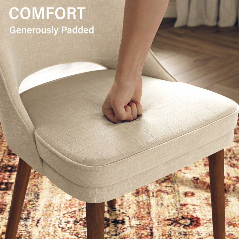 Two-tier solid wood upholstered side chair, Sleek, Beige, Set of 4