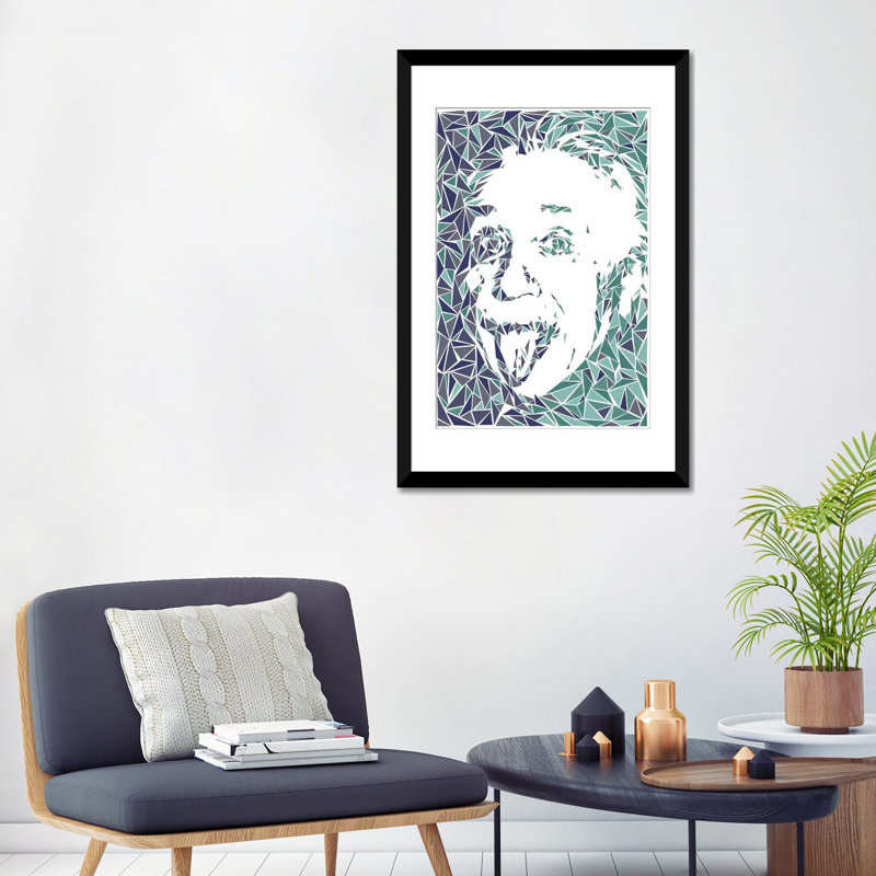 « albert einstein », impression sur toile, H 24 po x l 16 po x P 1 po, Papier d'art encadré noir, Blanc