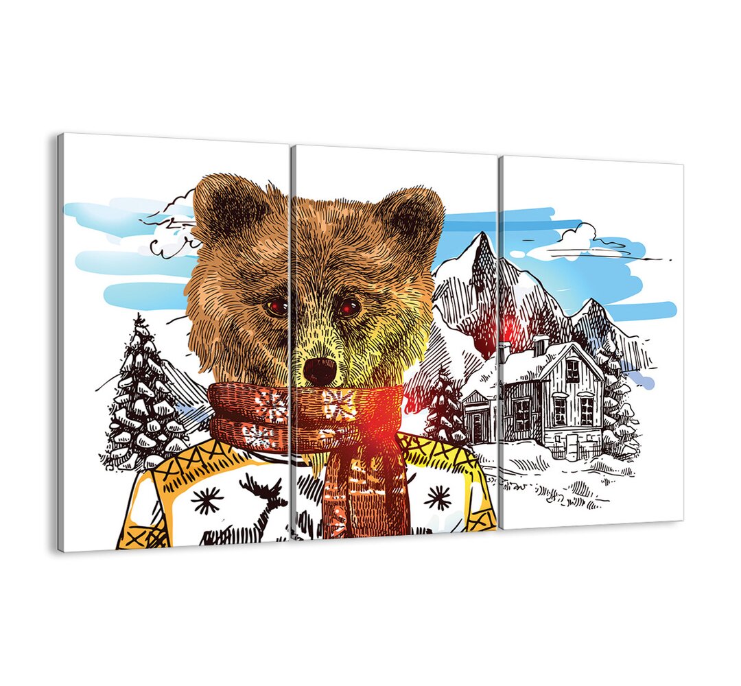 3-tlg. Leinwandbilder-Set - Grafikdruck „Bear Cub's Hut”