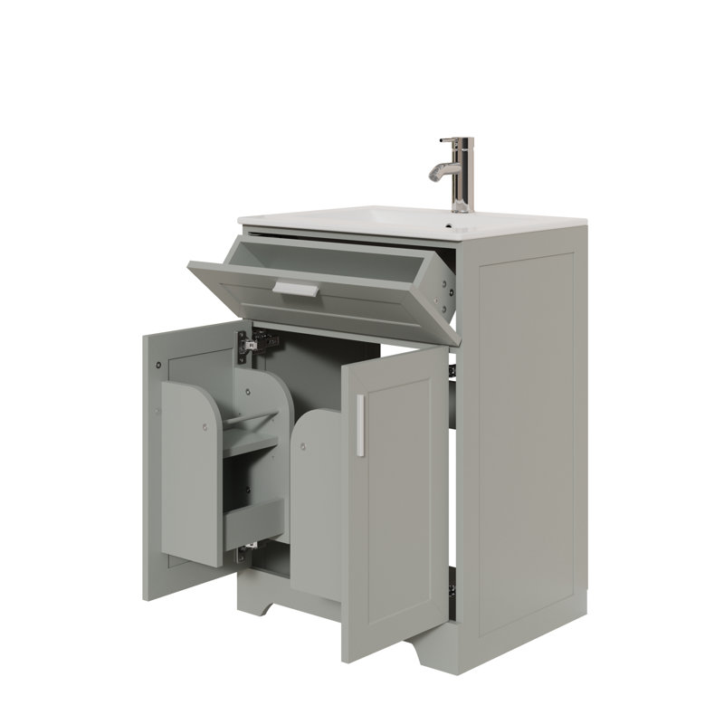 24 Inch Bathroom Vanity With Ceramic Sink, Bathroom Sink And Cabinet Combo Set, Wood Vanity With Hidden Storage,  Painted Surface