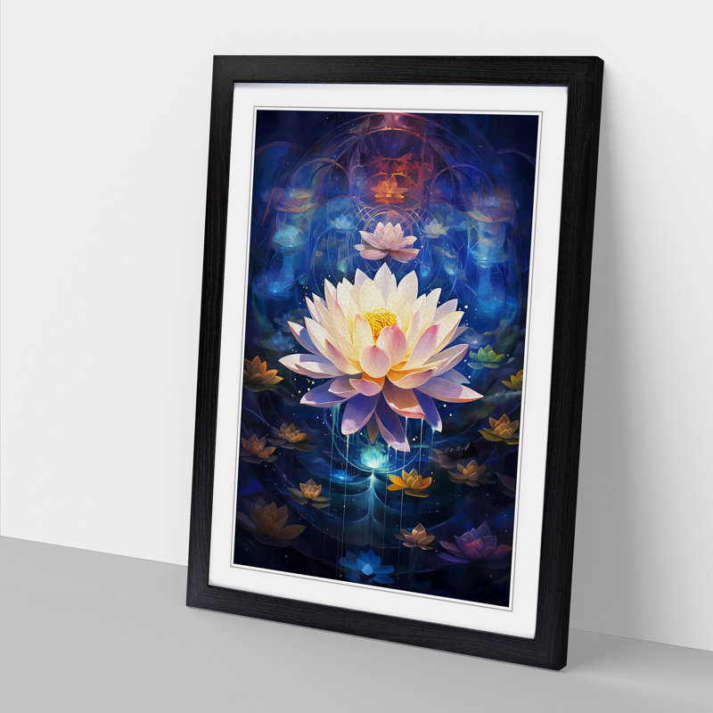 XYZ-FRM-V1223-4319 Lotus Flower Abstract No.3 - Single Picture Frame Print on Wood, Black, 46cm H x 34cm W x 2cm D