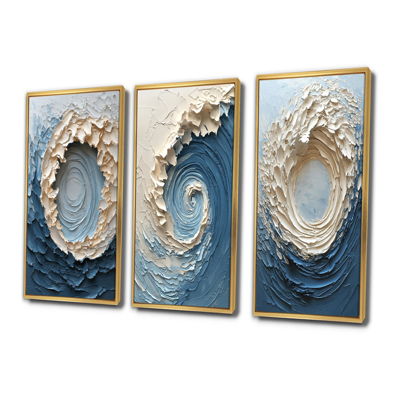 Vortex océanique blanc accentué de bleu I - Collection d'art mural moderne, H 28 po x l 36 po, Impression encadrée flottante