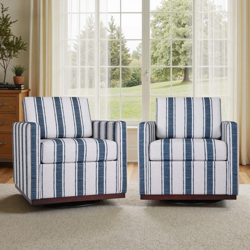 Fauteuil rembourré pivotant, Mélange de coton rayé bleu foncé