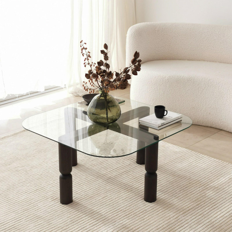 Table basse moderne, 31,5 po x 15,7 po x 31,5 po | Plateau 100% verre trempé, cadre 100% bois de hêtre, couleur anthracite | Conception élégante et durable, parfaite pour le salon et les espaces contemporains