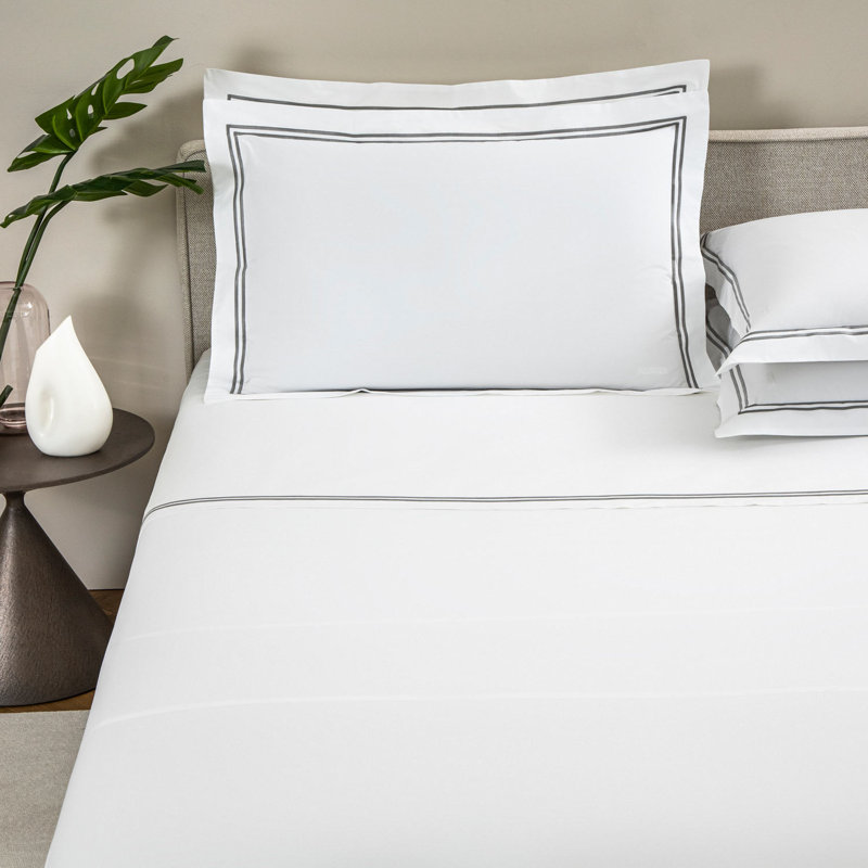 Classic Sheet Set, Cal.King Sheet Set with 2 Pillowcases, White/Gray