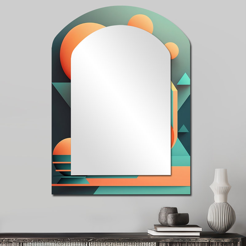 Graphic Retro Compositions II - Geometric Arch Large Mirror, Modern Asymmetrical Unique Wall Mirror Decor, Printed Metal Art