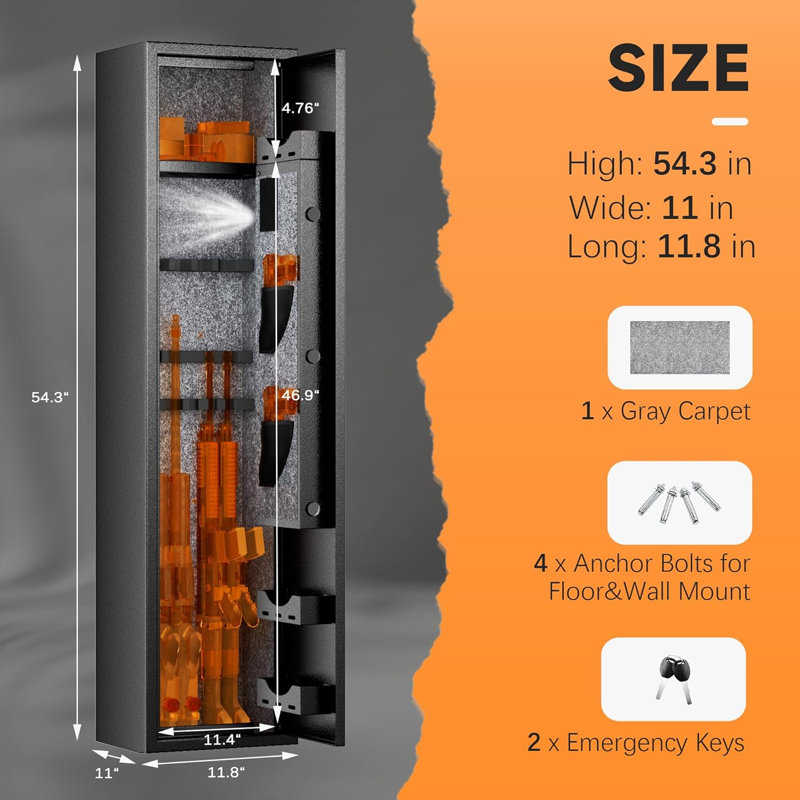 4-10 Rifle Safe Quick Access with LED Light, Long Gun Safe Shotgun for Pistols and Home, Metal Gun Cabinet with Pockets for Handgun and 3 Adjustable Shelves (assembled)