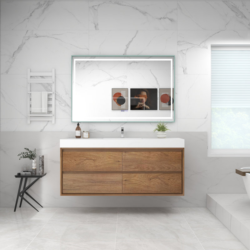 60'' Single Bathroom Vanity with Acrylic Top, Teak Oak