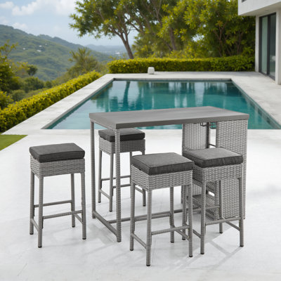 5-Piece Boho-Style Outdoor Wicker Bar Set With Bar Shelves Storage