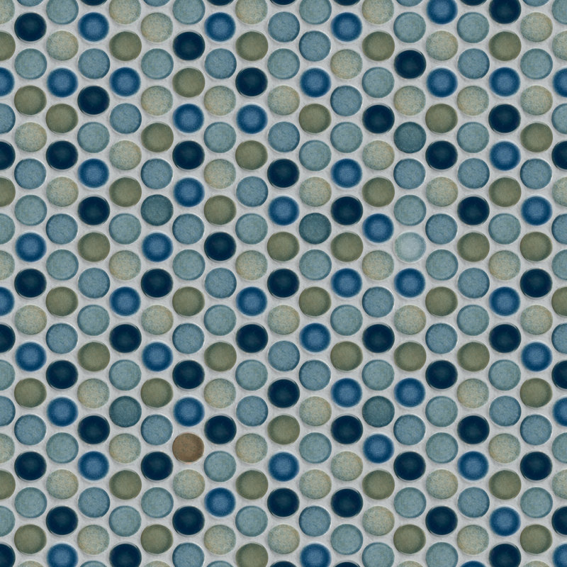 Hudson Penny Round 11-7/8 " x 12-5/8 " Porcelain Mosaic Floor and Wall Tile, Light Blue