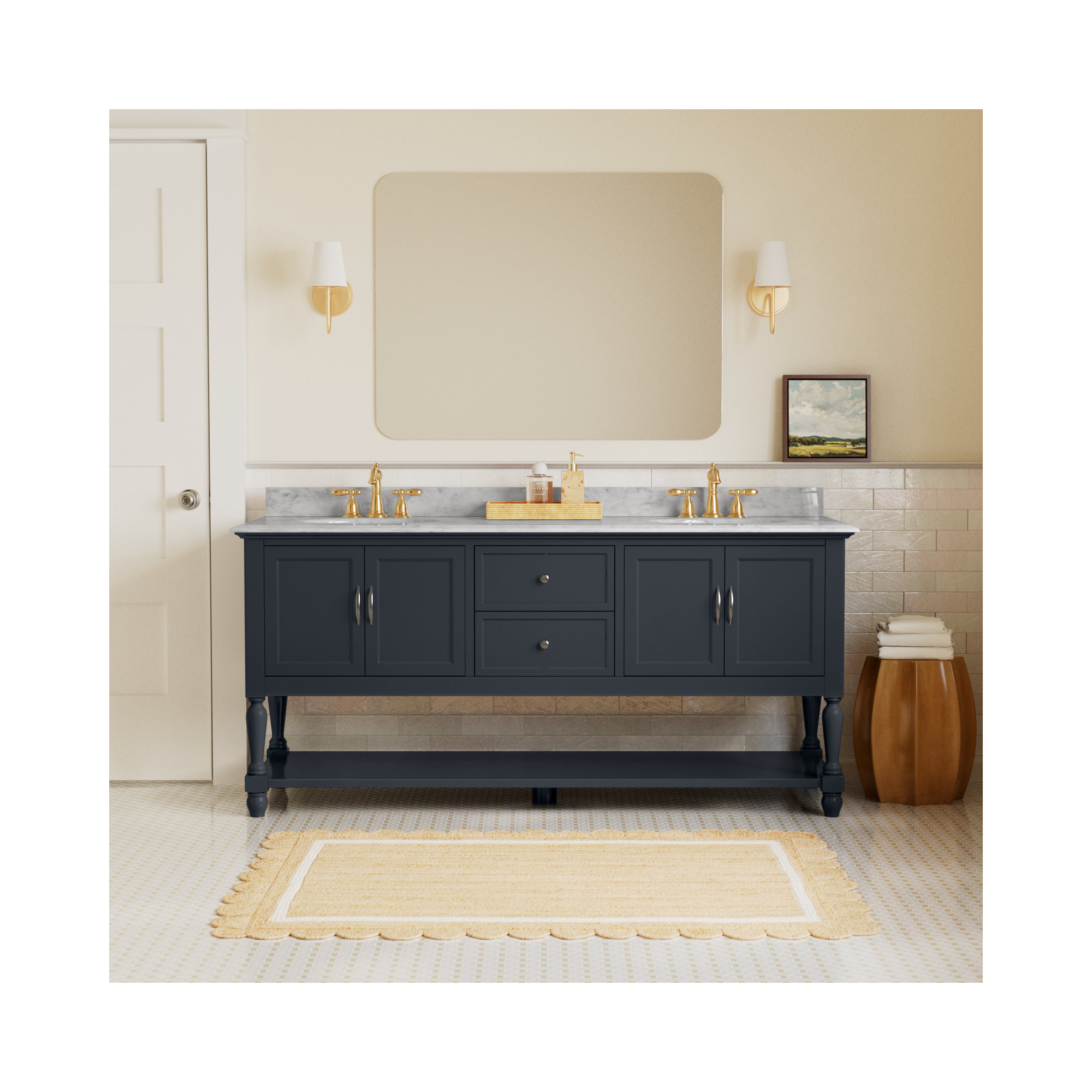 Hampton 72'' Double Bathroom Vanity, Carrara Marble, Marine Gray