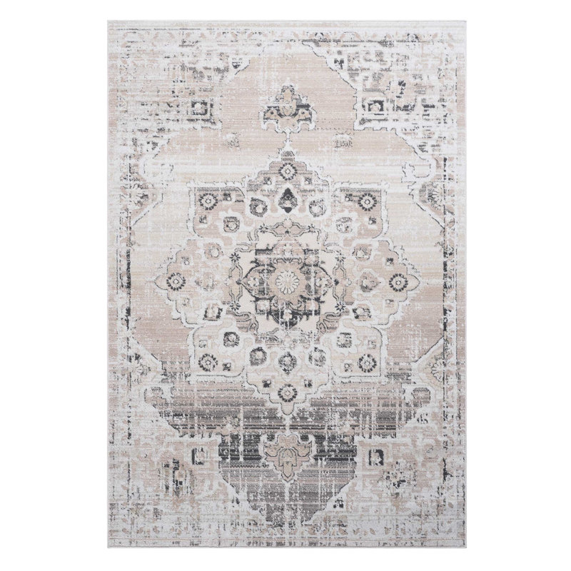 Stylish Cream/Beige Medallion 5X7 Area Rug, Non-Shedding, Stain , Decorates Various Rooms In House Stain-, Improves Multiple Home Settings