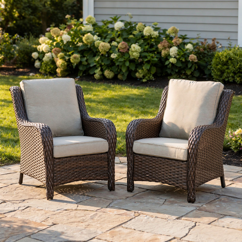 Ensemble 2 pièces de conversation pour fauteuil avec coussins et siège en rotin pour jardin, Gris, Brun