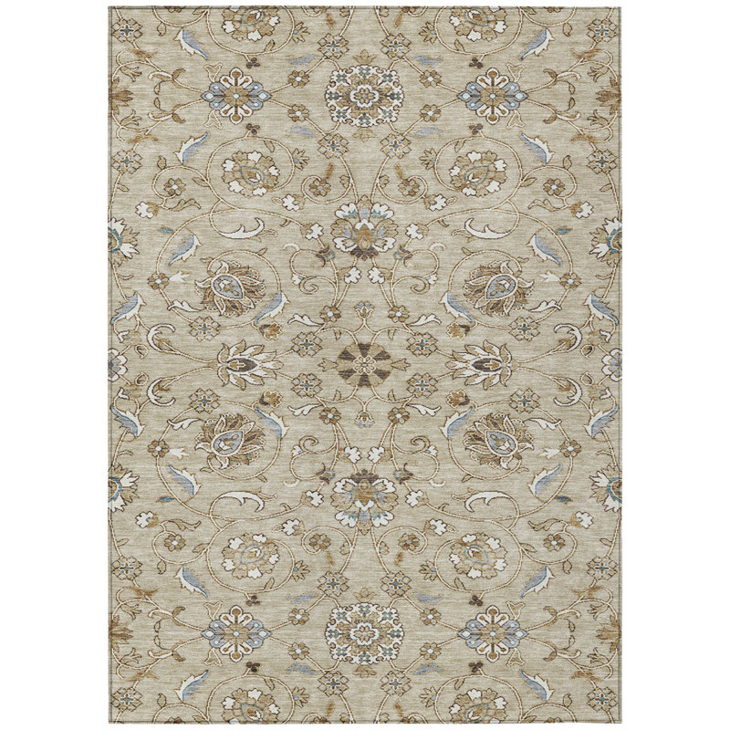 Tapis d'intérieur et d'extérieur lavable beige et bleu marocain 5 pi x 8 pi