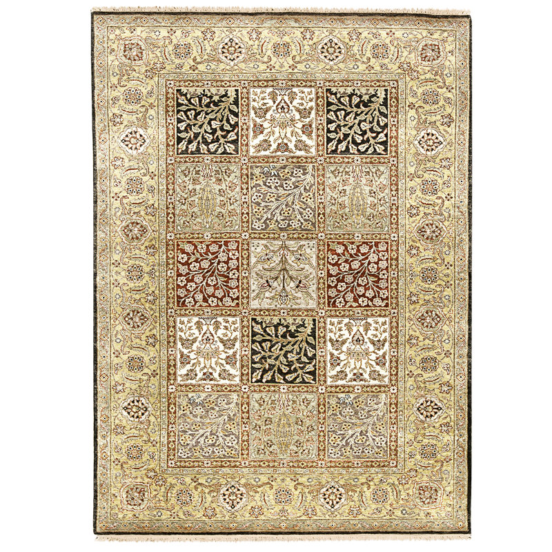 Hand Knotted Wool Area Rug in Multi And Gold