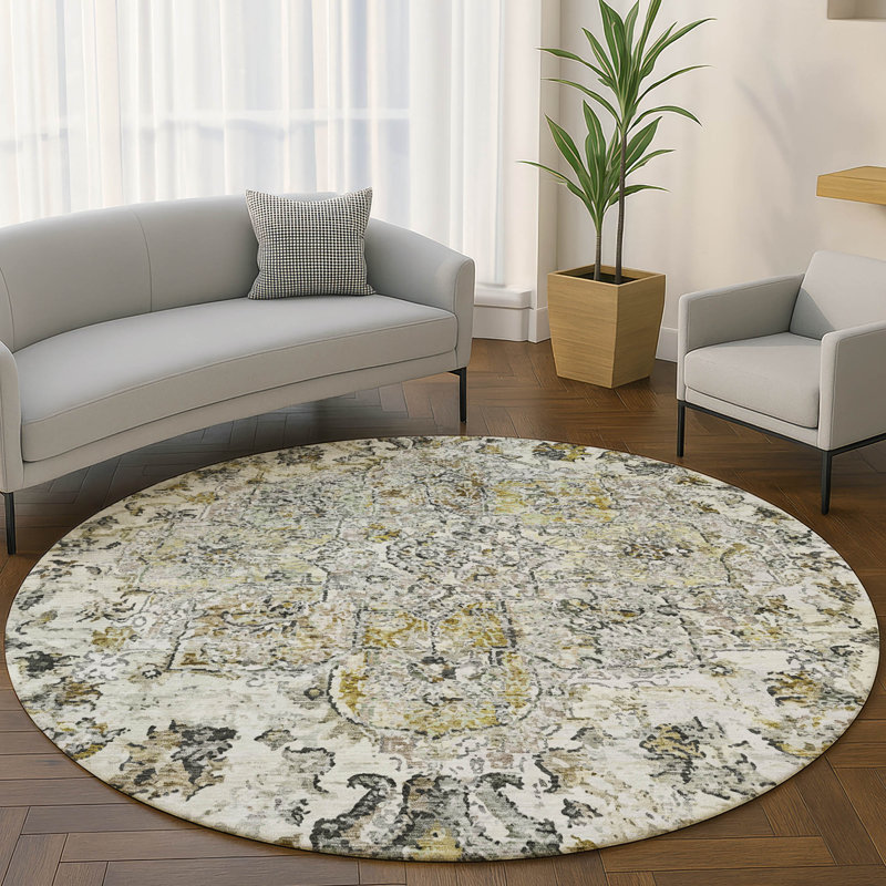 Premium Machine Washable Mayfield AMF2138 global Rug, Beige, 8' Round