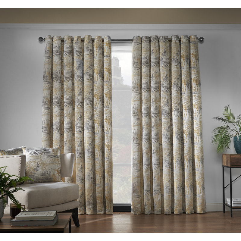 Porphyrion Fiji Room Darkening Eyelet Curtains, Ochre, 229 W x 229 D cm
