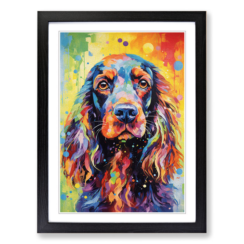 Cocker Spaniel Impressionism - Single Picture Frame Print on Wood, 46cm H x 34cm W x 2cm D, Black