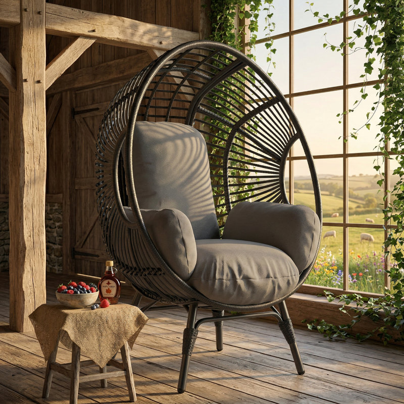 Balancelle suspendue arquée Modern Boho, fauteuil en PE robuste en rotin avec coussin lavable ultra-moelleux, Gris