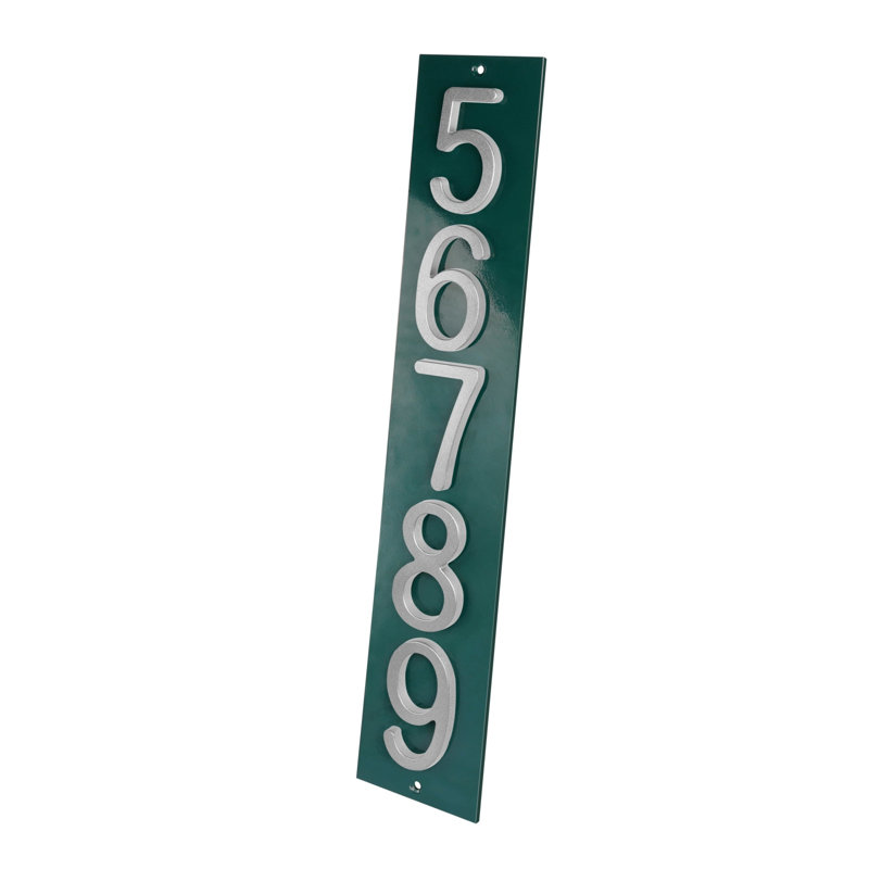 Plaque d'adresse verticale Amgo, Argent argent, Vert, Oui