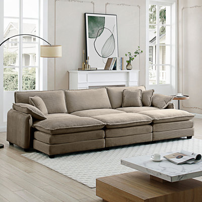 Canapé modulaire surdimensionné avec 3 repose-pieds pouvant servir de canapé-lit, canapé 3 places avec 3 repose-pieds
