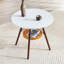 Table de salle à manger circulaire de 31,5 pouces de diamètre, plateau de table en panneau de fibres à densité moyenne blanc, pieds en bois massif de noyer, avec structure de panier de rangement suspendue. Une table basse décontractée pouvant accueillir de 2 à 4 personnes.-1533442899