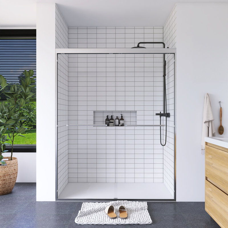 60 po X P 72 po H Double porte de douche coulissante semi-sans cadre, Chrome