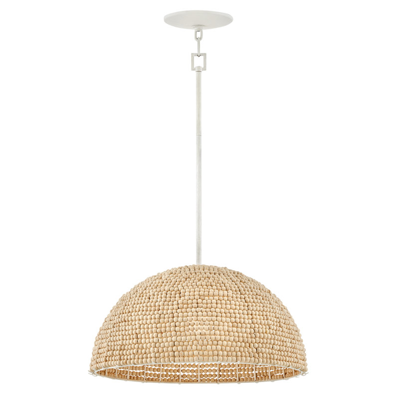 Textured Plaster LED Pendant with Wooden Bead Dome Shade