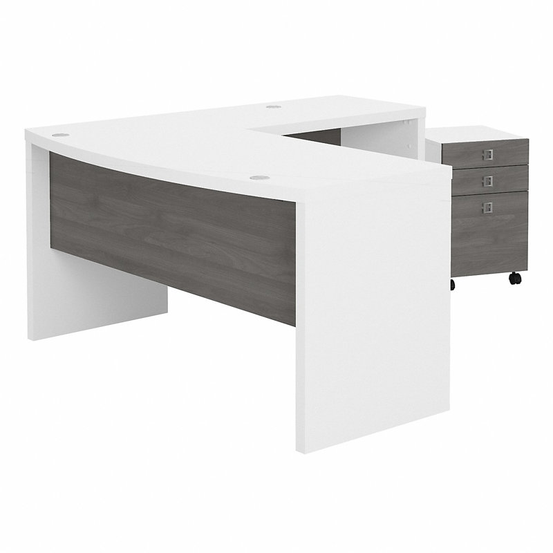 Ensemble de bureau avec classeur Echo Bow, Blanc pur / gris moderne