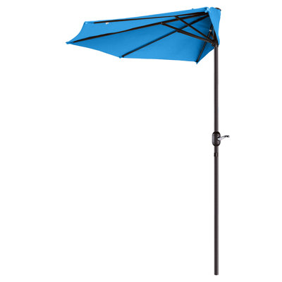 Patio Umbrella - 9FT Half Umbrella Outdoor Patio Canopy with Easy Hand Crank - Condo, Townhouse, or Balcony Furniture by Pure Garden (Blue)