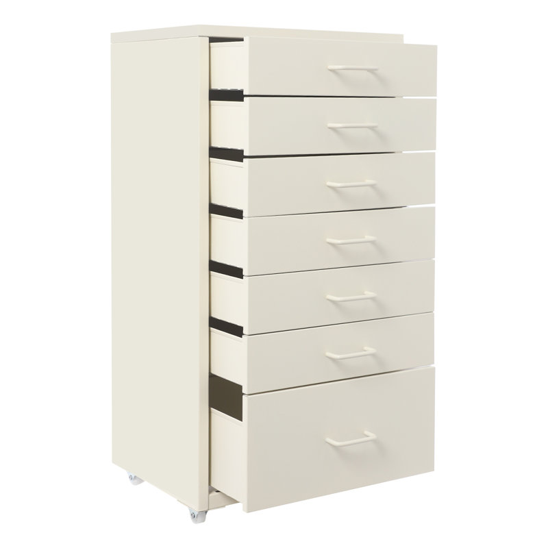Table de chevet mobile avec 7 tiroirs, Beige