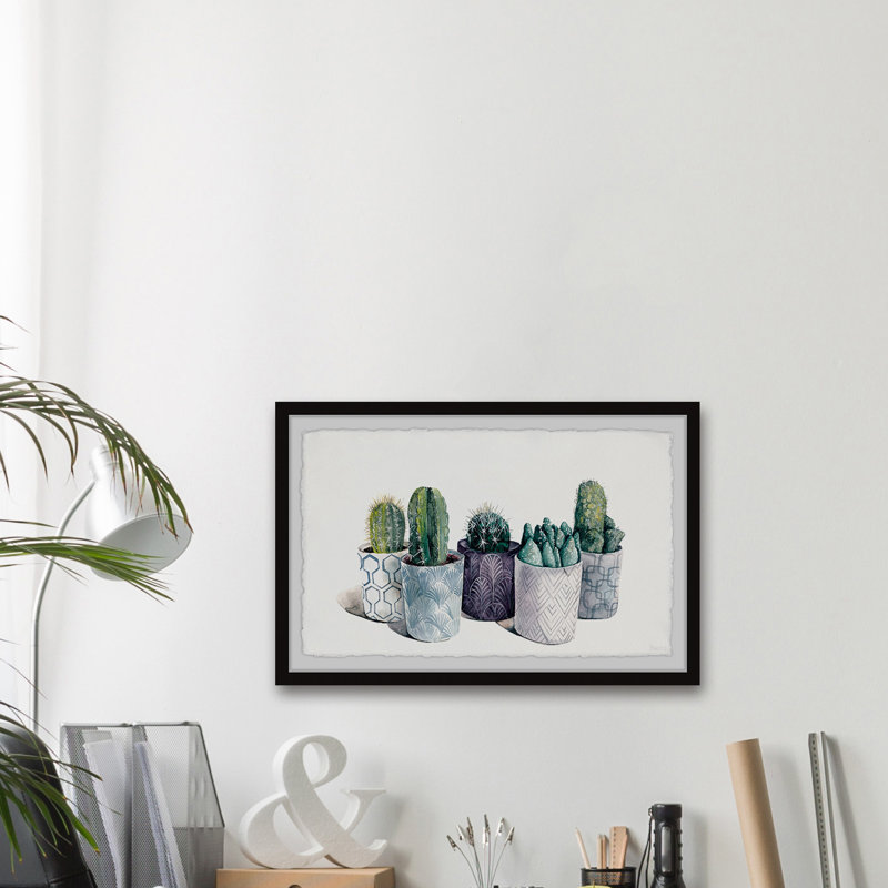 Indigo Cactus Pots by Parvez Taj - Single Picture Frame Painting, 20 cm H x 30 cm W