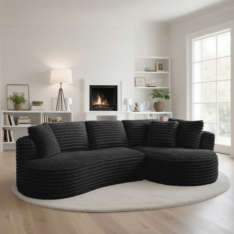 Canapé modulaire surdimensionné incurvé en forme de L Boneless, Orienté à droite, Velours côtelé noir