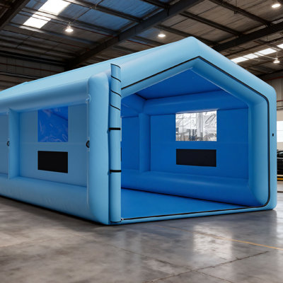 Cabine de peinture gonflable, 39,37 x 16,40 x 13,12 pi, cabine de pulvérisation gonflable avec soufflantes de 950 W + 1 100 W, système de filtre à air, toit triangulaire, pour la peinture de voiture, camion, mobilier, tôle d'automobile