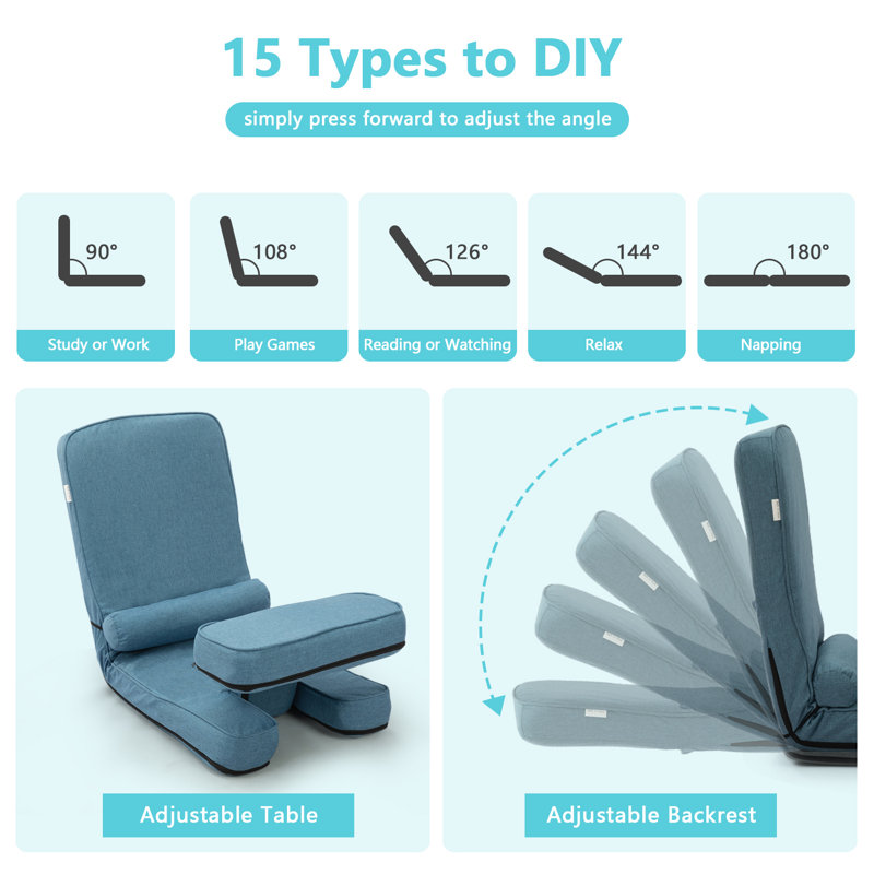 Modern Sleeper Convertible Chair Adjustable Backrest Small Couch Bed For Living Room/Small Apartment, Blue