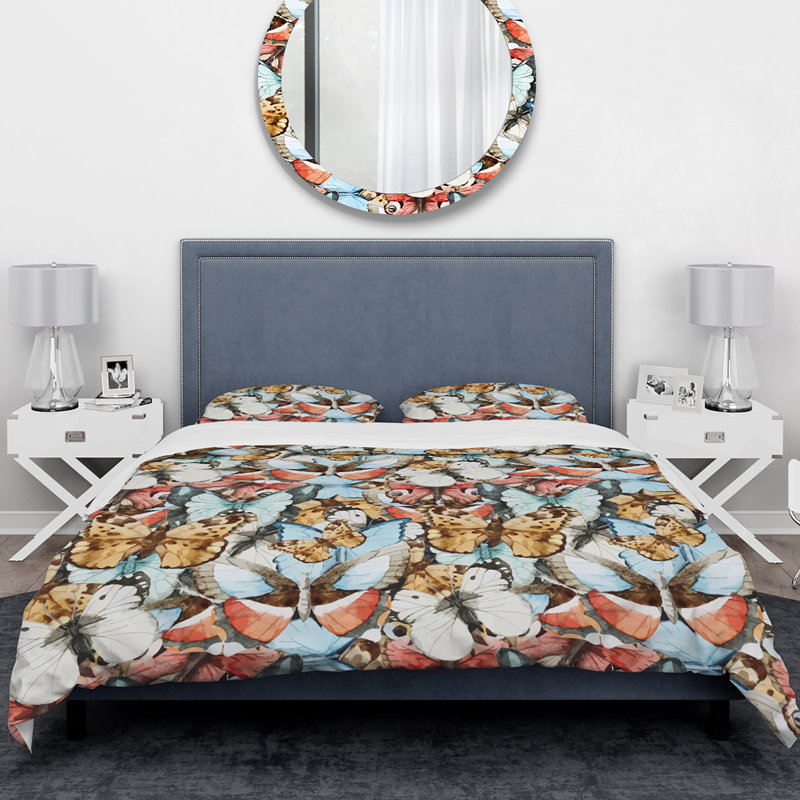 Ensemble de housse de couette papillon designart, Housse de couette très grand + 2 taies décoratives