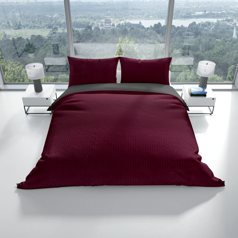 Mayline Seersucker Reversible Duvet Cover Set, Single, Bordeaux