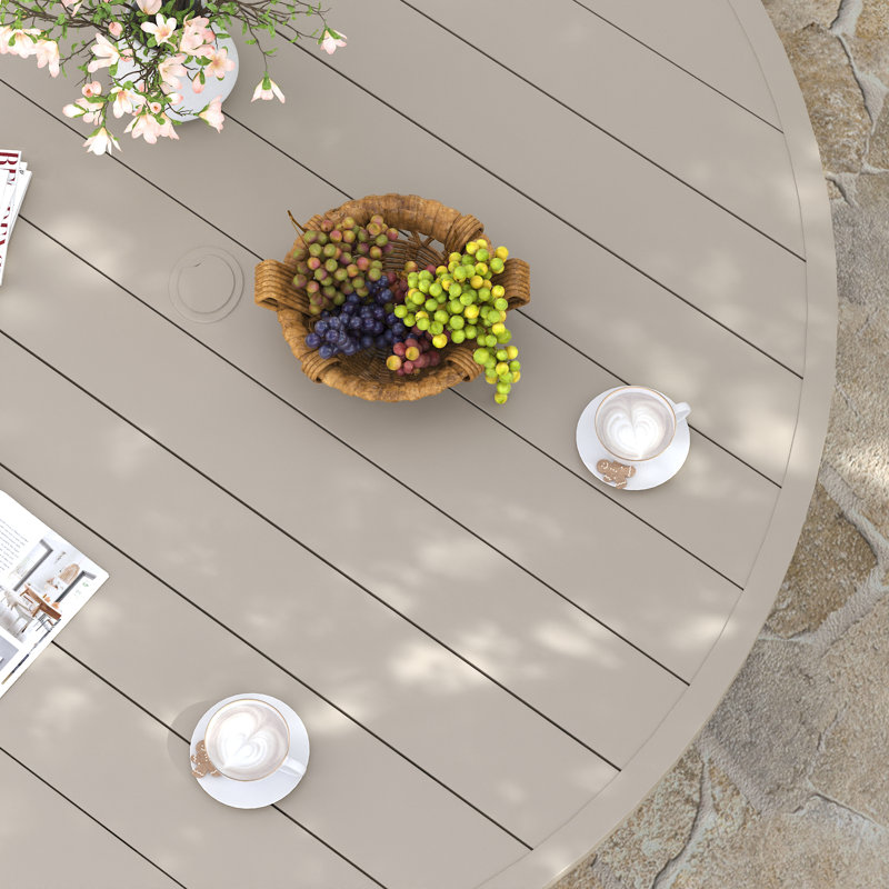 63" Patio Round Dining Table, Cream