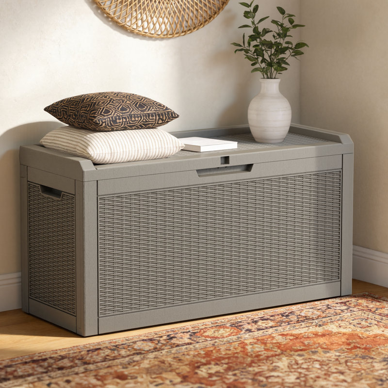 41.95"W 60 Gallon Waterproof Resin Lockable Deck Box(Light Brown/Gray), Light Brown (Gray)
