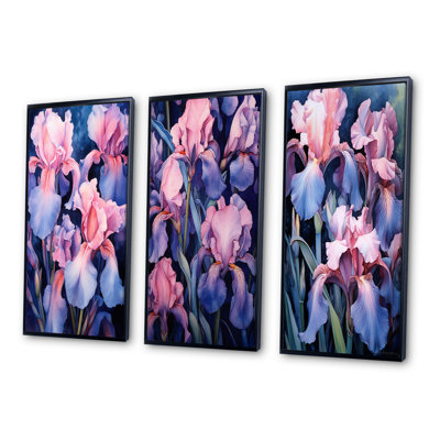 «Pink Blue Iris Petals», 3 pièces sur toile