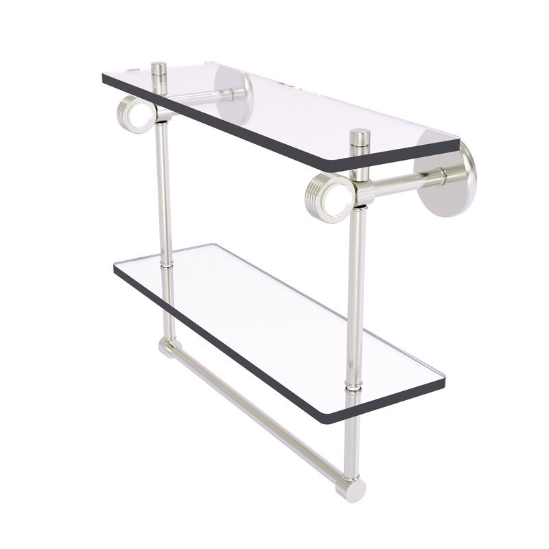 Tablette murale double verre Margolis, H 12,8 po x l 22 po x p 5,6 po, Nickel satiné