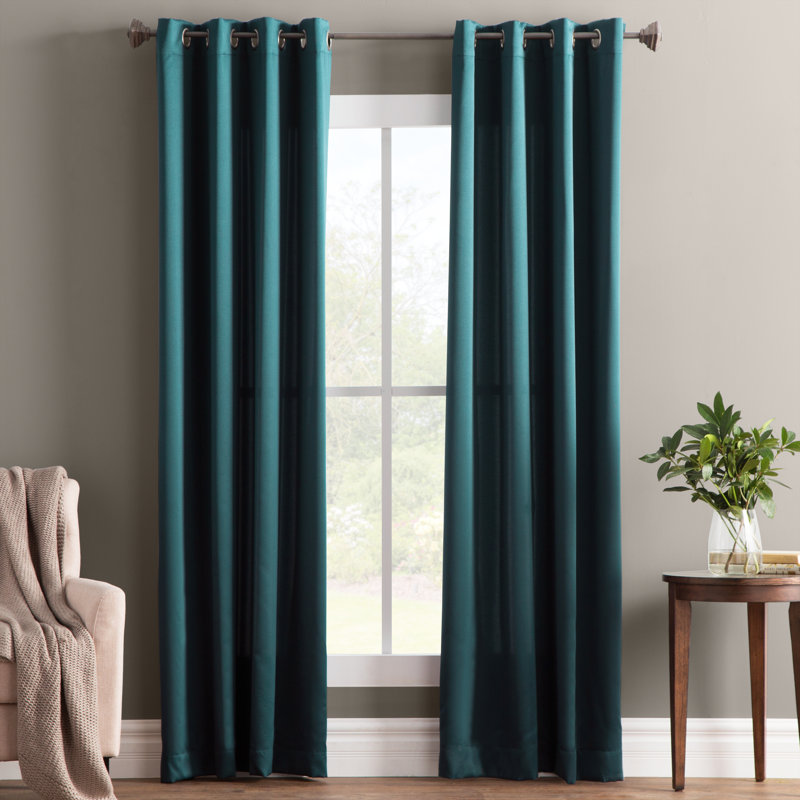 Teal Linen Blackout Grommet Curtain Panel, 40" x 84"