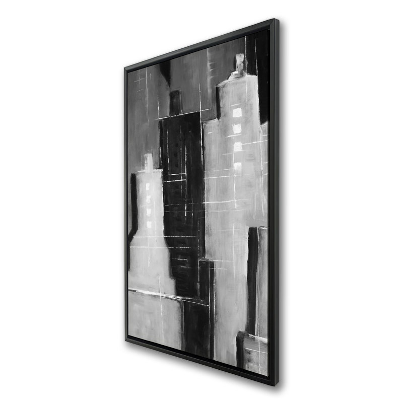 Abstrait paysage urbain noir et blanc - art industriel sur toile, H 49,25 po x l 25,25 po
