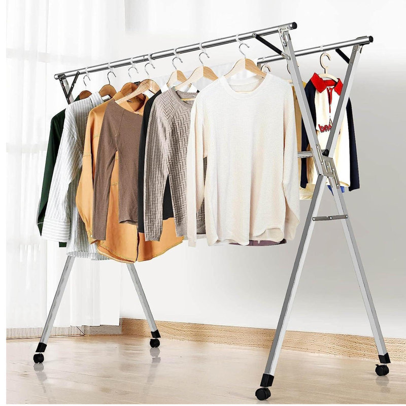 Rebrilliant Adjustable Folding Double Track X-shaped Drying Rack with Wheels