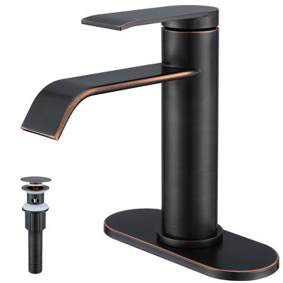 Robinet de lavabo de salle de bain à fixation sur comptoir à simple trou avec bonde escamotable et plaque de pont