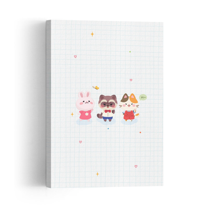 Cute Animal Friends Abstract Contemporary Butterfly Cat Rabbit Forest Landscape Wall Art Print 1 Piece Wrapped Canvas Wall Art