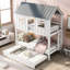 Lit simple superposé avec lit gigogne, toit et fenêtres en blanc et gris, chambre à coucher confortable - pour une utilisation prolongée